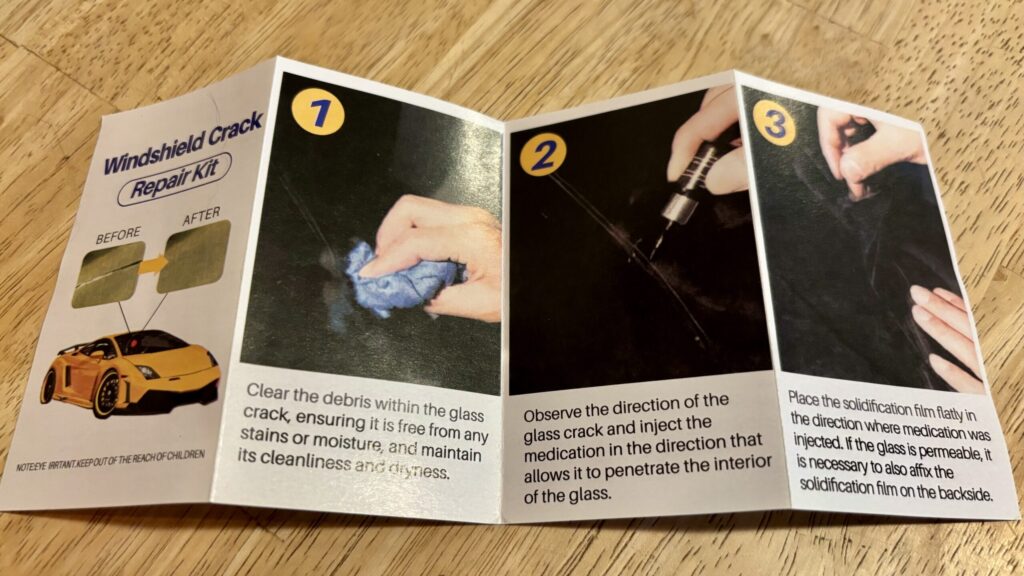 『Windshield Crack Repair Kit』の説明書、表面
