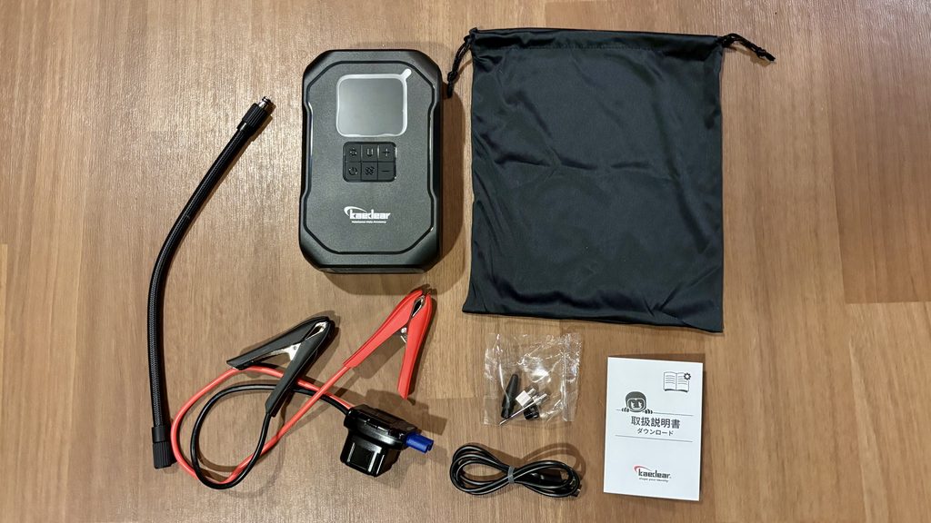 Kaedear(カエディア) バイク ジャンプスターター 空気入れ 電動 バイク用 エアポンプ エンジン始動 KDR-AP2の同梱物